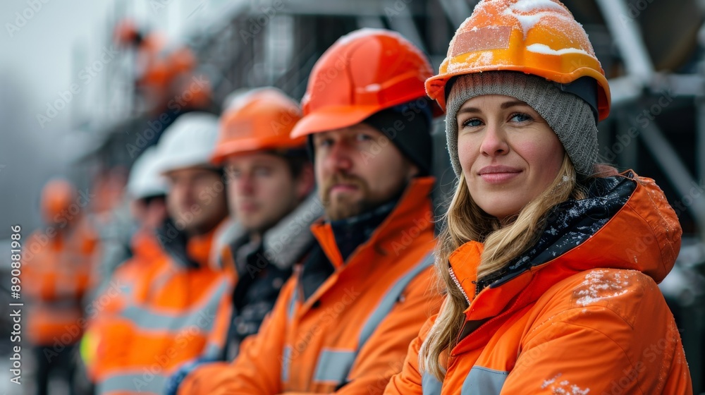 group of construction workers at finnish construction site group of construction workers at finnish construction site