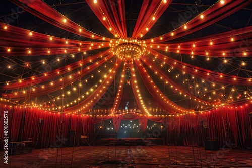 Wallpaper Mural A colorful circus tent decorated with red curtains and string lights, perfect for events or parties Torontodigital.ca