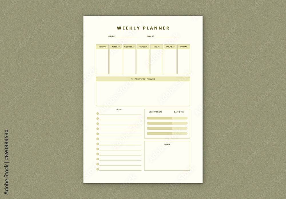 Minimal Weekly Planner Layout with Green Accents Stock Template | Adobe ...