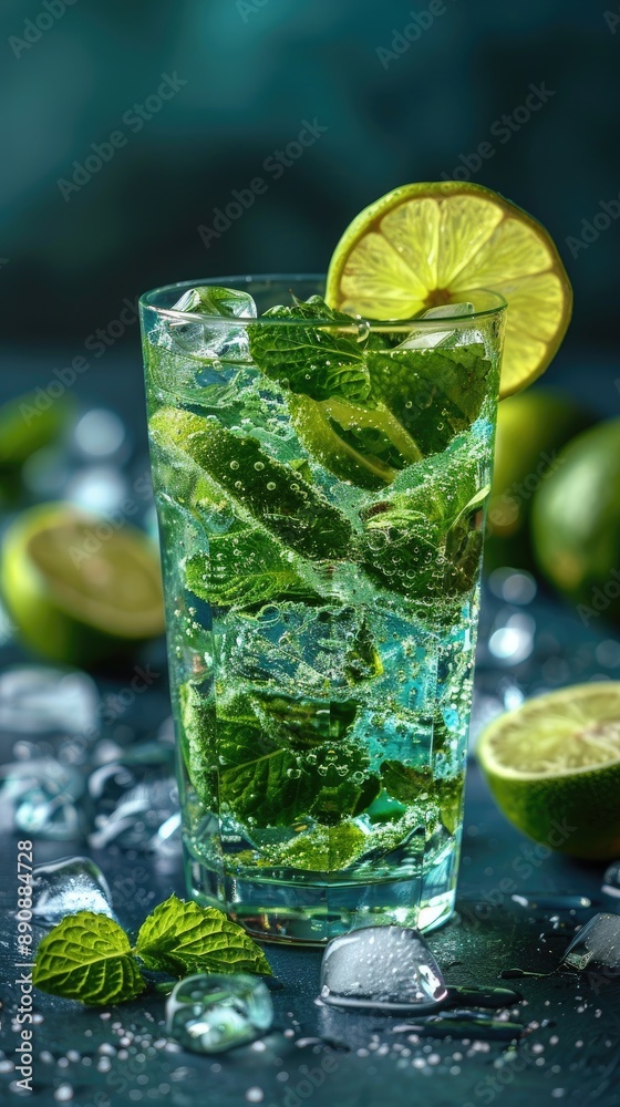 Homemade lemonade or mojito cocktail with lime, mint, and ice cubes in a glass on a light stone table. Fresh summer drink with copy space Homemade lemonade or mojito cocktail with lime, mint, and ice cubes in a glass on a light stone table. Fresh summer drink with copy space