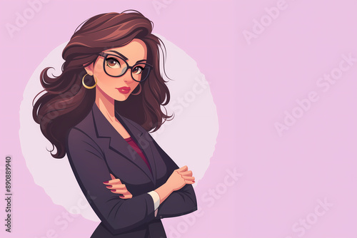 a 2d cartoon clipart drawing of a businesswoman with copy space