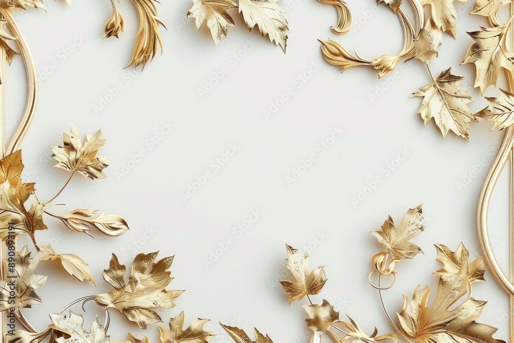 A beautiful golden frame adorned with leaves and flowers, perfect for framing artwork or photographs A beautiful golden frame adorned with leaves and flowers, perfect for framing artwork or photographs