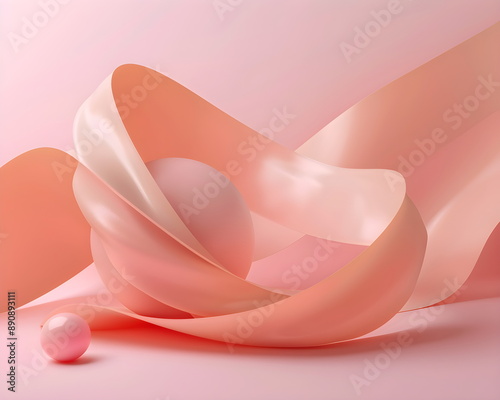 Pastel pink abstract geometric shapes with spheres. Gradient background with organic pink shapes. Vector 3d illustration. Abstract 3d background. Liquid flowing paints. Banner or sign design
