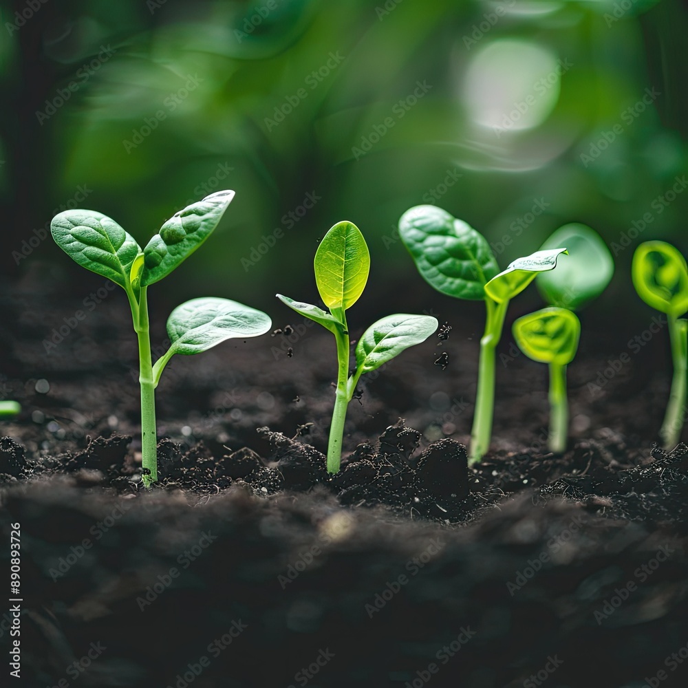 A group of fresh seedlings emerging from soil, showcasing the promise of new life. A group of fresh seedlings emerging from soil, showcasing the promise of new life.