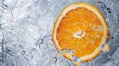 orange sliced with water splash, fresh vegetable and healthy eating concept