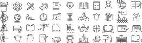 ベクターでモノクロの学校に関する線画アイコンセット