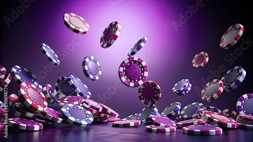 Casino poker chips falling on purple background, casino, poker, chips, falling, purple, background, gambling, games, luck, risk