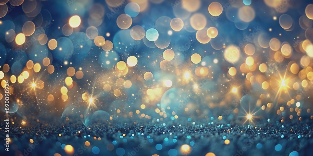 Ethereal blue bokeh pattern shimmering with delicate golden lights, evoking a sense of serene peace and tranquility in a mesmerizing abstract design. Ethereal blue bokeh pattern shimmering with delicate golden lights, evoking a sense of serene peace and tranquility in a mesmerizing abstract design.