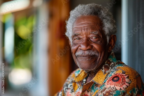 Happy African American senior at nursing home looking at camera, Generative AI