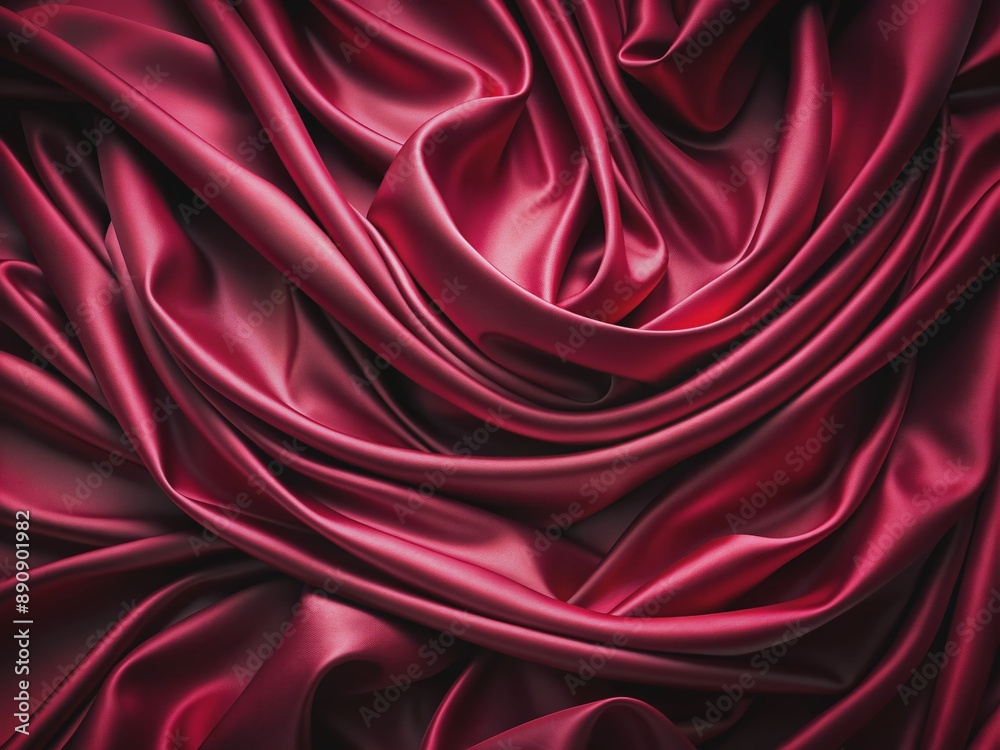 Obraz premium Luxurious deep burgundy red abstract background featuring folds of sumptuous silk satin velvet fabric, evoke elegance and sophistication in a rich jewel-toned setting.