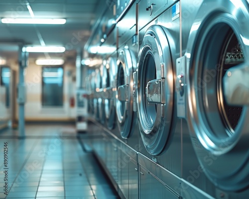Industrial laundry machines for dry cleaning and cleaning with copy space for text placement