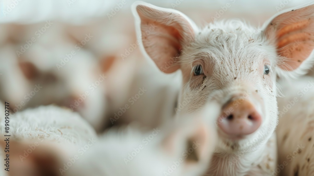 A detailed close-up image of a young piglet in a farming environment, showcasing the innocence and curiosity of the animal in a natural agricultural setting focused on livestock rearing. A detailed close-up image of a young piglet in a farming environment, showcasing the innocence and curiosity of the animal in a natural agricultural setting focused on livestock rearing.