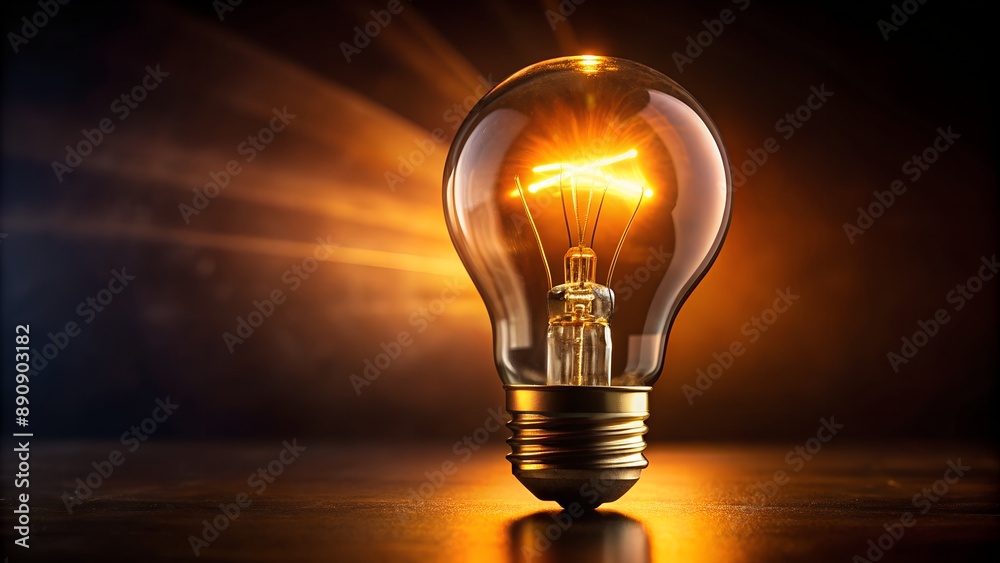 Bright lightbulb shining in the dark generating beams of light Bright lightbulb shining in the dark generating beams of light