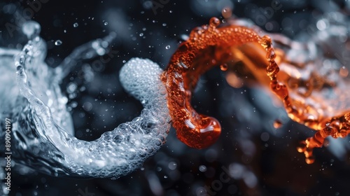 A captivating depiction of the fluid dance between orange fire and clear water elements, highlighting their contrasting nature and the aesthetic beauty of their movement.