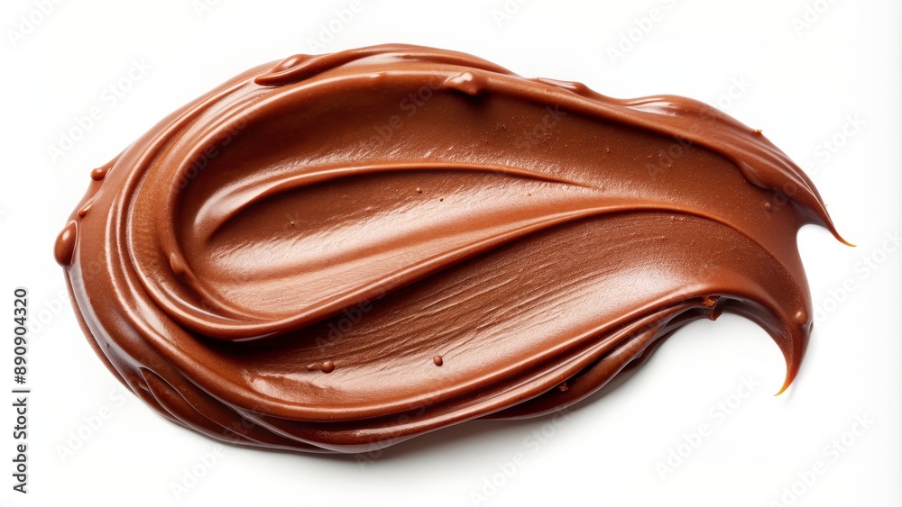 Chocolate cream stain with a smooth texture on white background, chocolate, smear, liquid, spread, cream, stain, isolated