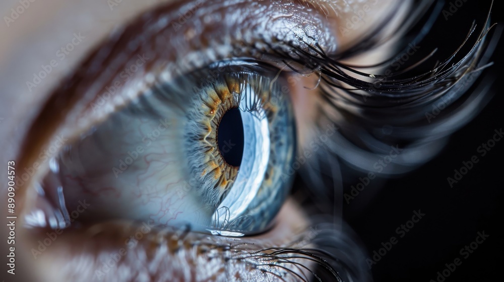 A close-up macro shot of a human eye, emphasizing the detailed patterns and features of the iris, eyelashes, and surrounding skin, showcasing human uniqueness. A close-up macro shot of a human eye, emphasizing the detailed patterns and features of the iris, eyelashes, and surrounding skin, showcasing human uniqueness.