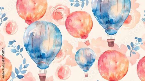 3d wallpaper watercolor baby air balloon seamless pattern photo