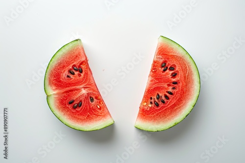 Two halves of a ripe watermelon on a white background photo