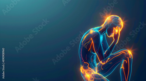 
The Illustration of Pain and Discomfort in the Human Body Depicted by a Female Figure with Highlighted Pain Points in the Knees and Joints