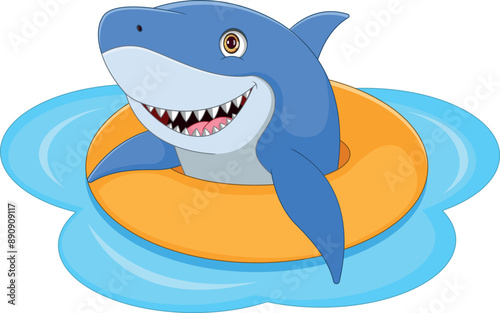 cute dolphin playing with an inflatable ring cartoon