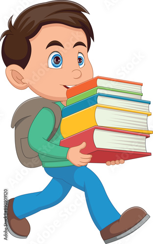 schoolboy carry lots of books