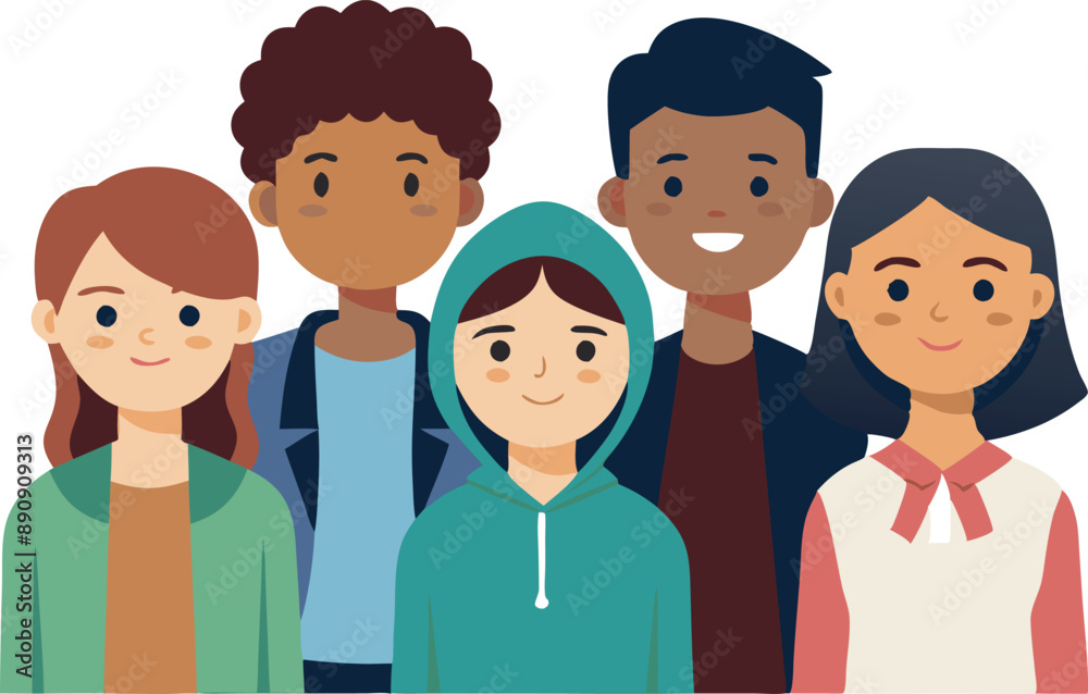 A diverse group of happy students standing together and smiling, representing friendship and unity. Suitable for educational and community-related concepts. A diverse group of happy students standing together and smiling, representing friendship and unity. Suitable for educational and community-related concepts.