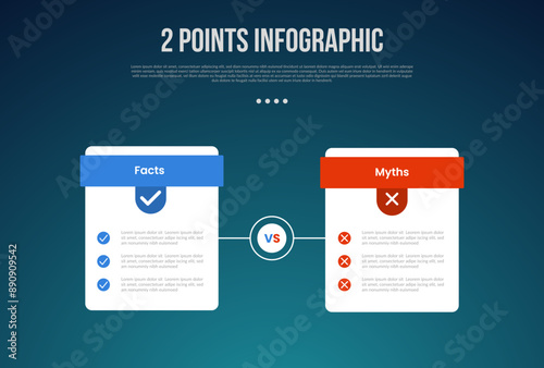 2 or two point template comparison versus things in infographic with price table box with outline circle on center with modern dark style for slide presentation