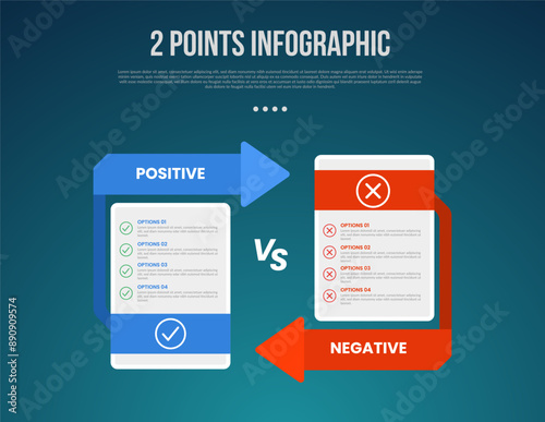 2 or two point template comparison versus things in infographic with price table box with arrow opposite direction with modern dark style for slide presentation
