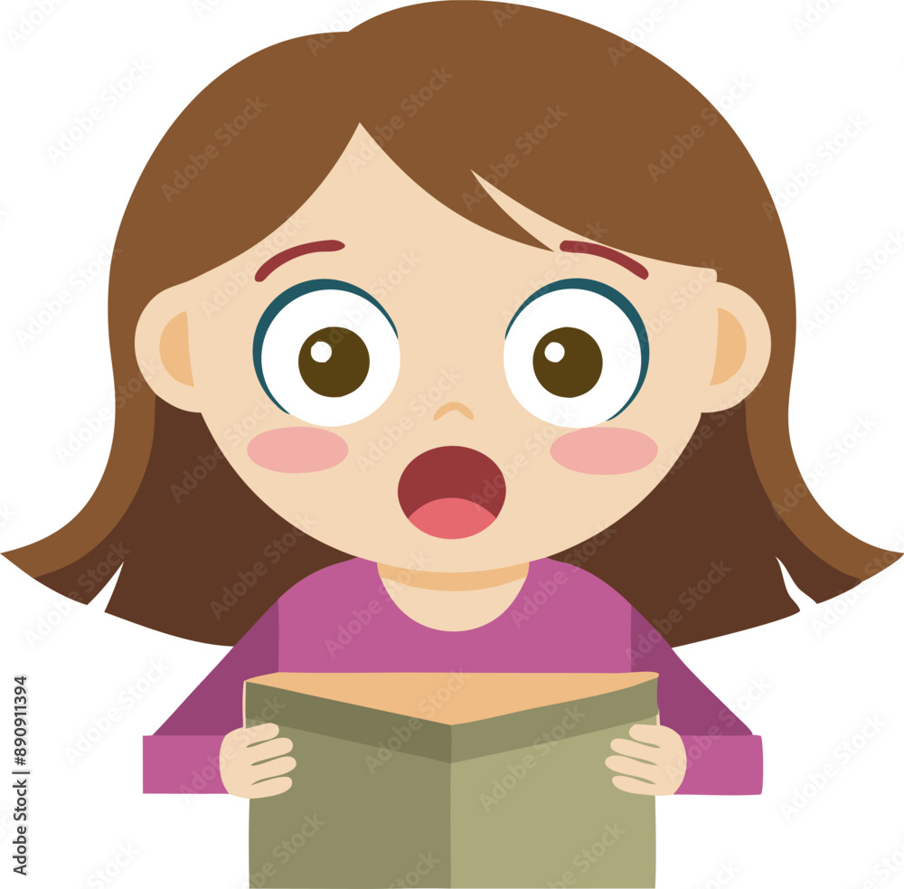 Vector illustration of a surprised girl character holding a book. The cartoon shows a shocked young girl reading. Vector illustration of a surprised girl character holding a book. The cartoon shows a shocked young girl reading.