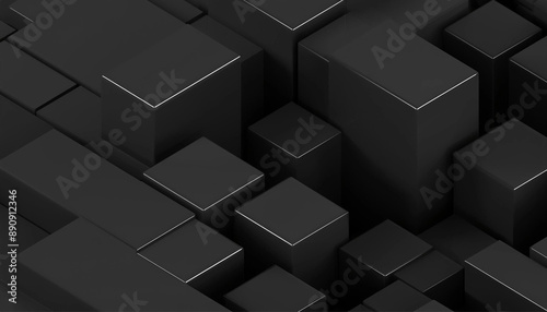 Abstract 3D Black Geometric Blocks: Modern Rendered Background Design