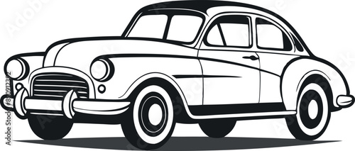 Black and white vector illustration of a classic vintage car drawn in retro style. Perfect for design projects involving transportation or nostalgia. photo