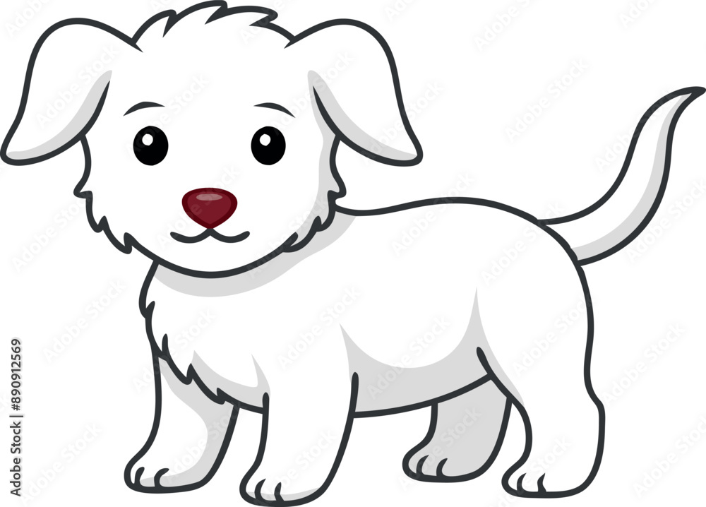 A cute cartoon illustration of a white puppy with a red nose and a happy expression, ideal for children's books, animation, or pet-related designs. A cute cartoon illustration of a white puppy with a red nose and a happy expression, ideal for children's books, animation, or pet-related designs.