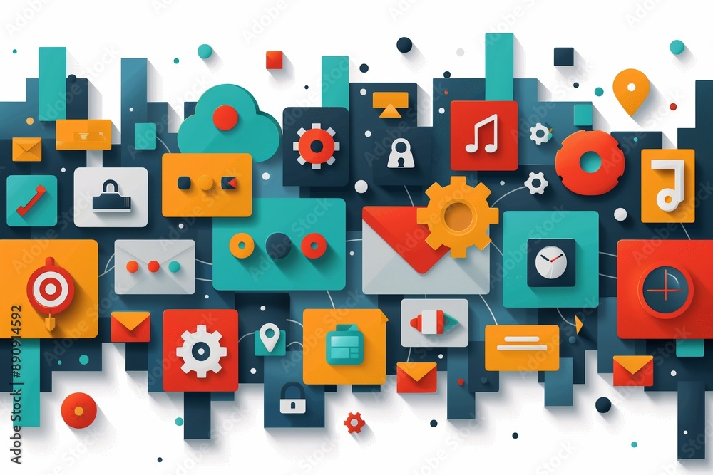 Fototapeta premium Colorful Abstract Illustration of Digital Technology Icons