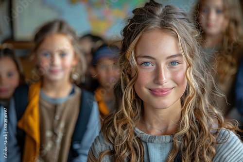 Smiling Teen Girl In Classroom With Friends