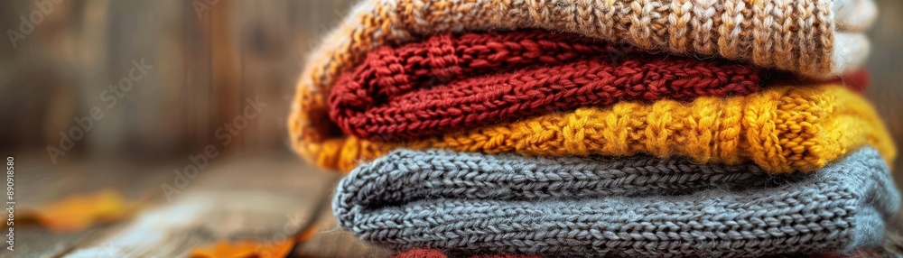 Close-up of colorful knitted fabric stacked neatly. Close-up of colorful knitted fabric stacked neatly.