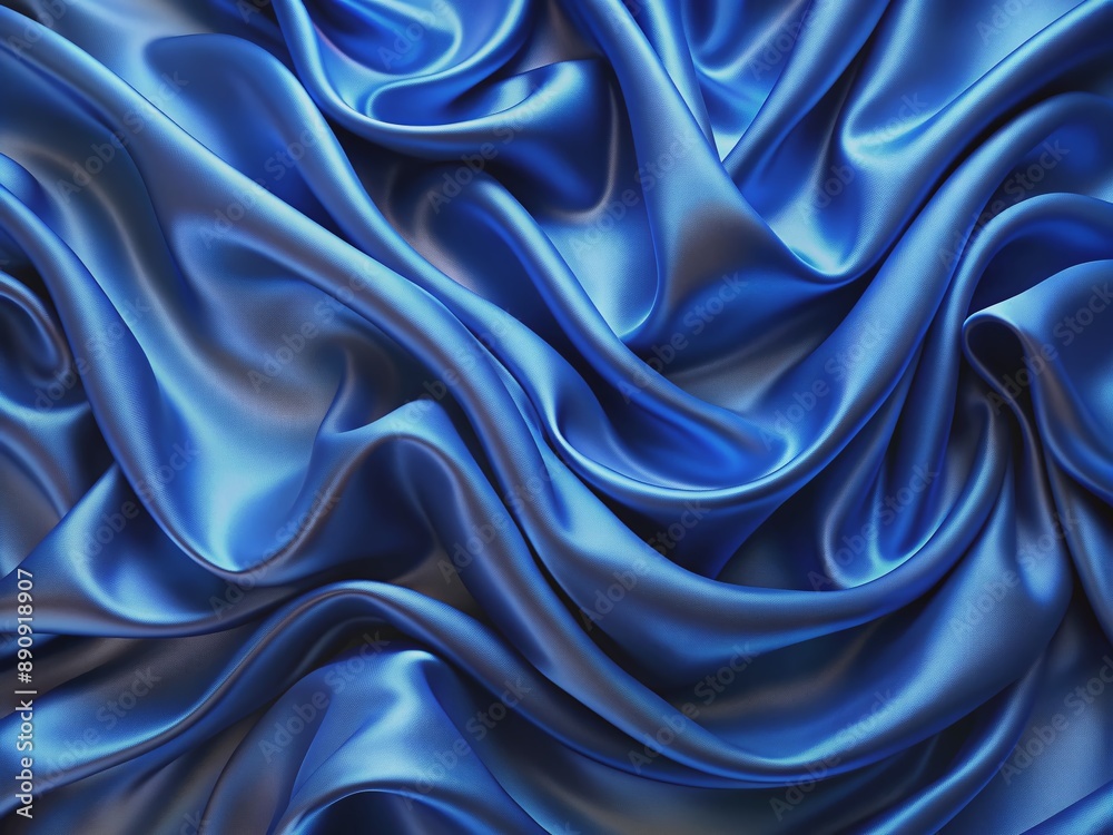 Luxurious royal blue fabric featuring undulating waves with a smooth, silky texture, creating a captivating abstract background perfect for wallpaper or design accents. Luxurious royal blue fabric featuring undulating waves with a smooth, silky texture, creating a captivating abstract background perfect for wallpaper or design accents.