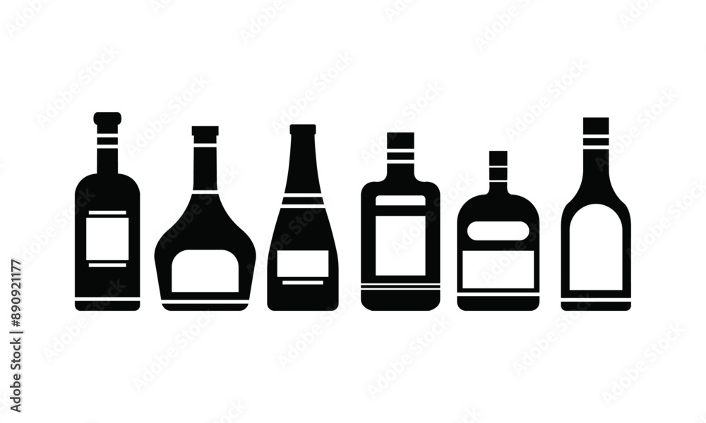 Bottels vector set in black and white, Bottels silhouettes set Bottels vector set in black and white, Bottels silhouettes set