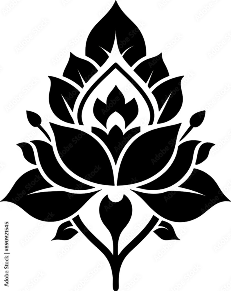 Oriental Damask Floral Stencil, Elegant Black Clipart. Oriental Damask Floral Stencil, Elegant Black Clipart.
