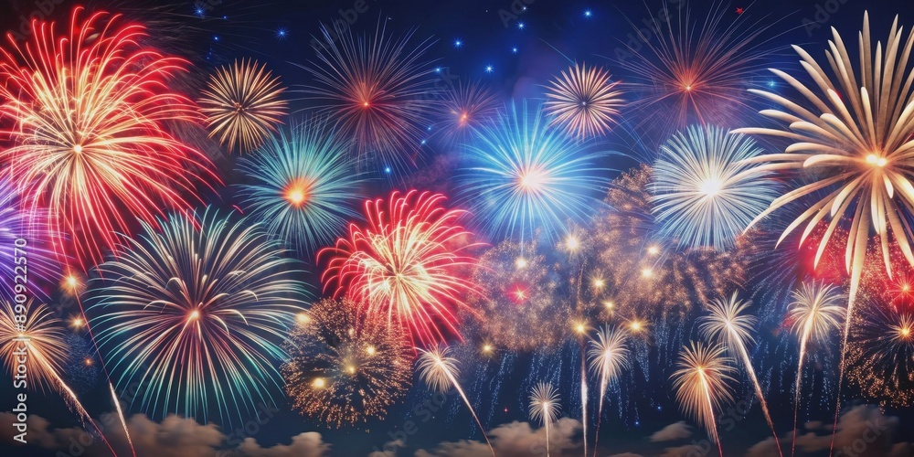 Fototapeta premium Festive fireworks display on the 4th of July in celebration of Independence Day, fireworks