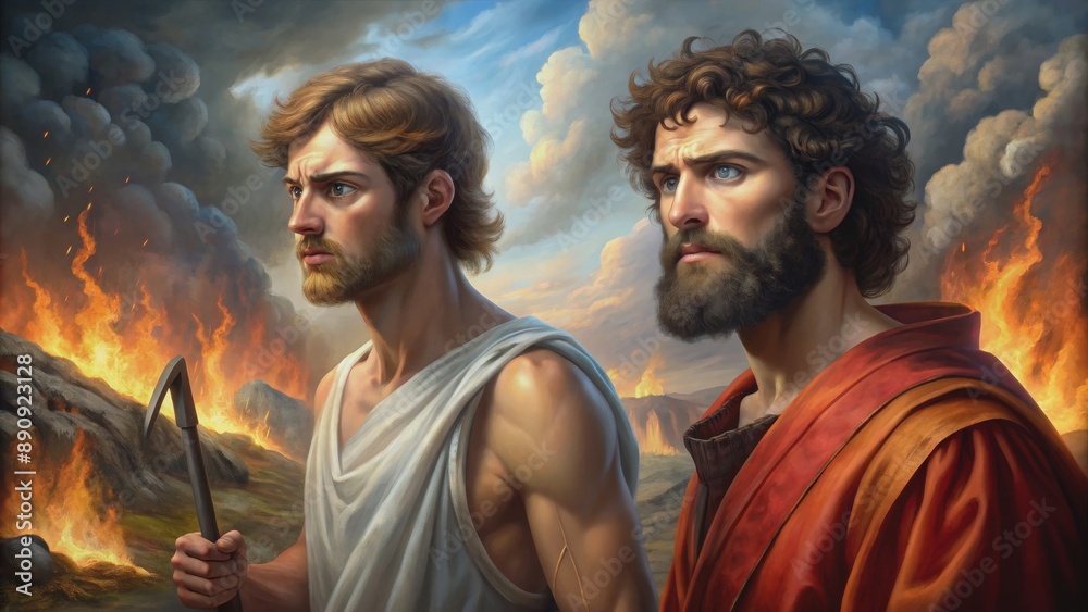 Biblical story of Cain and Abel depicted through religious concept art