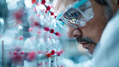 This image features a detailed close-up view of scientific apparatus with red and white elements, emphasizing the meticulous environment of a research laboratory. photo