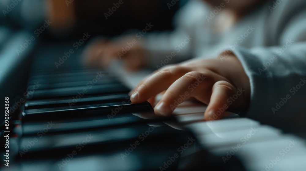 A child’s hands pressing keys on a piano, highlighting the engagement and learning process. The background is artistically blurred, focusing on the hands and keys interaction. A child’s hands pressing keys on a piano, highlighting the engagement and learning process. The background is artistically blurred, focusing on the hands and keys interaction.