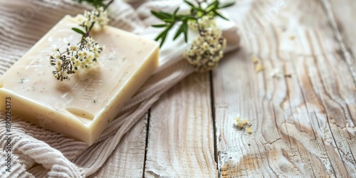 Wallpaper Mural 石鹸とタオルが置かれている天然オーガニックスパ製品の木製背景とコピースペース Torontodigital.ca