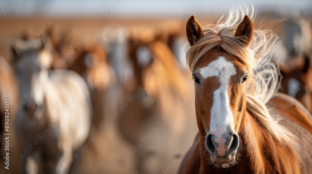 A horse with a flowing mane leads a herd in the countryside, evoking a sense of leadership, grace, and the free spirit of these majestic animals in their natural habitat. A horse with a flowing mane leads a herd in the countryside, evoking a sense of leadership, grace, and the free spirit of these majestic animals in their natural habitat.