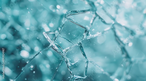 A close-up image of interconnected glass shards, forming a crystalline pattern, depicting fragility and intricacy through the clear, sharp edges and reflective surfaces, symbolizing delicate beauty.