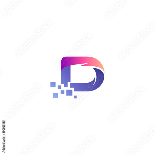 Modern D letter logo with technology pixel combination in flat design style
