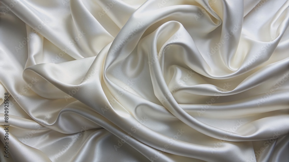 Obraz premium Elegant close-up of smooth, luxurious white silk fabric, showcasing its silky texture and fluid drapery, ideal for backgrounds or design concepts in fashion or lifestyle.