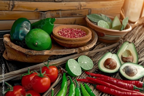 green and red chiles, limes...