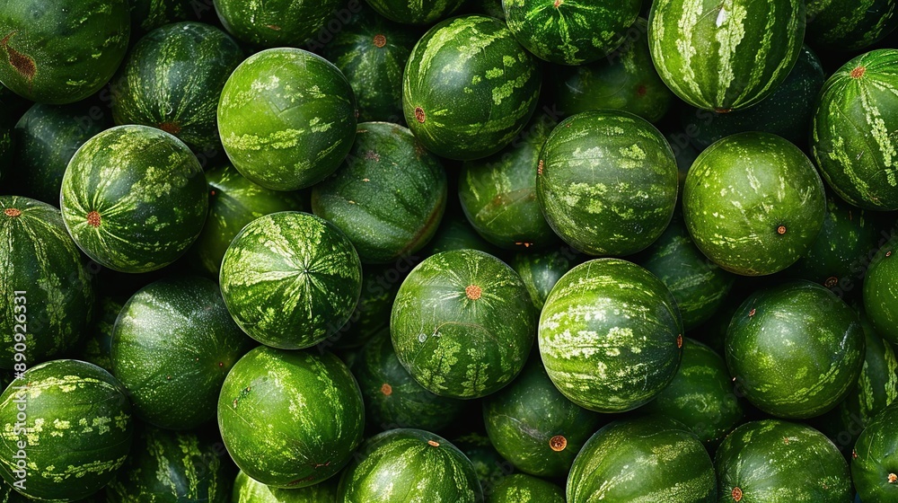 Top view and flat lay of Ripe Green Watermelon Stack for Background Texture Top view and flat lay of Ripe Green Watermelon Stack for Background Texture