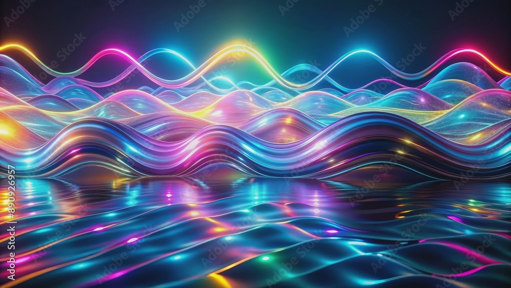 Mesmerizing holographic waves with neon reflections creating a flowing pattern of light and color , holographic, waves Mesmerizing holographic waves with neon reflections creating a flowing pattern of light and color , holographic, waves